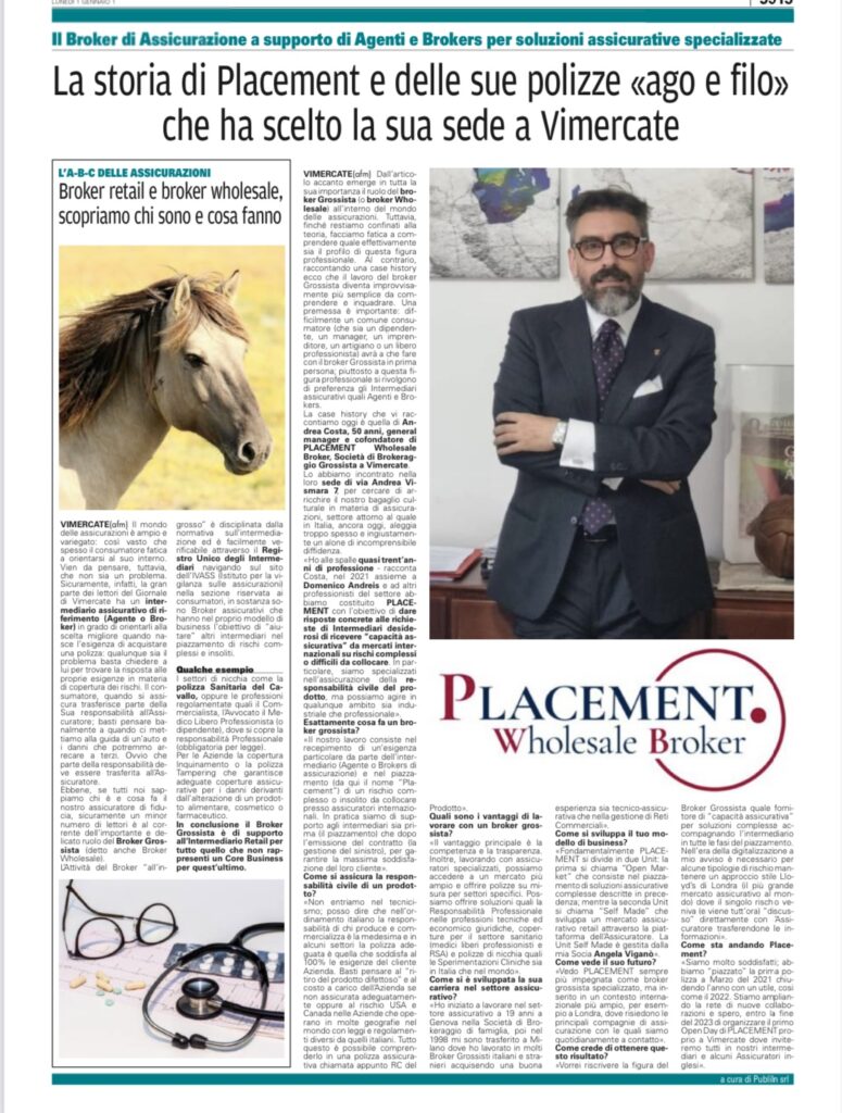 Intervista Andrea Costa Placement WholeSale broker Vimercate